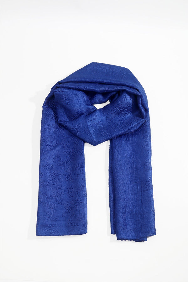 Carraig Donn Royal Blue Silk Touch Floral Embossed Scarf