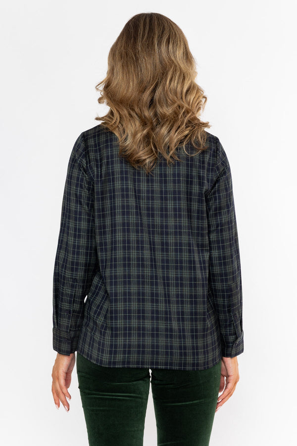 Carraig Donn Ruffle Neck Check Shirt Green