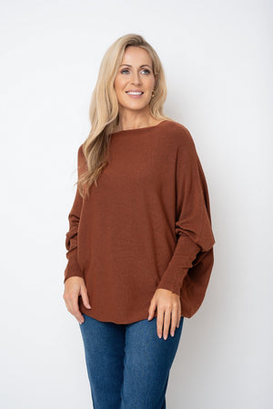 Carraig Donn Rust Batwing Boat Neck Knit Jumper