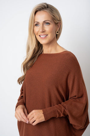 Carraig Donn Rust Batwing Boat Neck Knit Jumper
