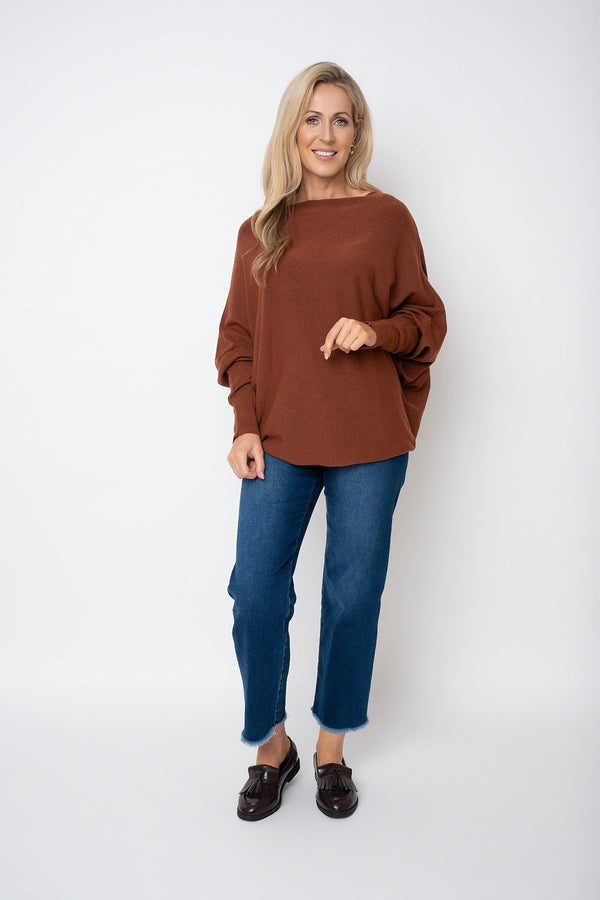 Carraig Donn Rust Batwing Boat Neck Knit Jumper