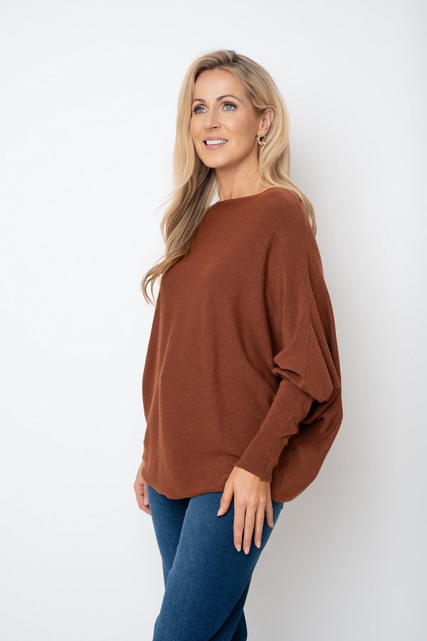 Carraig Donn Rust Batwing Boat Neck Knit Jumper