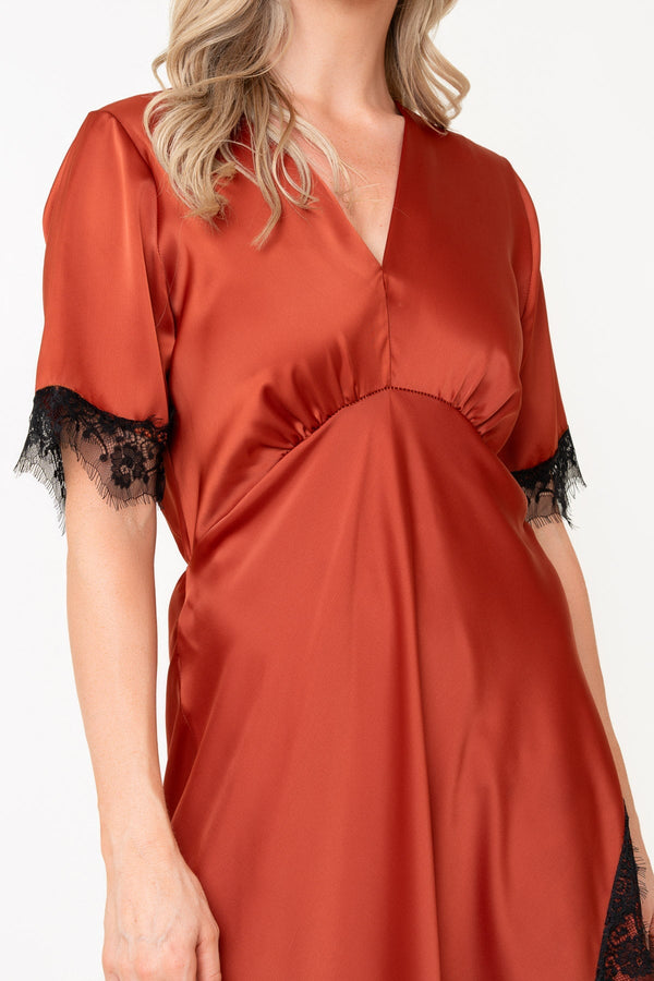 Carraig Donn Rust Lace Trim A-Line Short Sleeve Maxi Dress