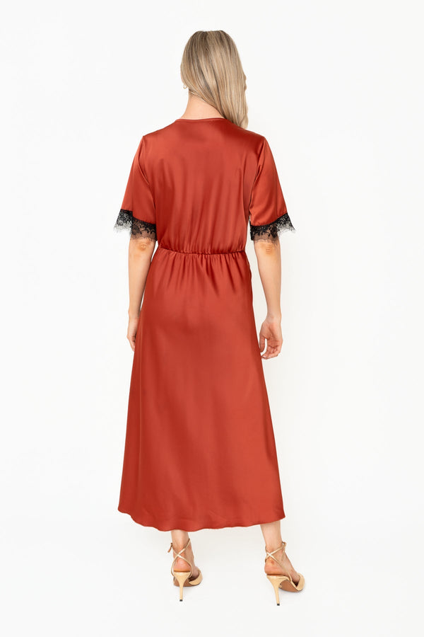 Carraig Donn Rust Lace Trim A-Line Short Sleeve Maxi Dress