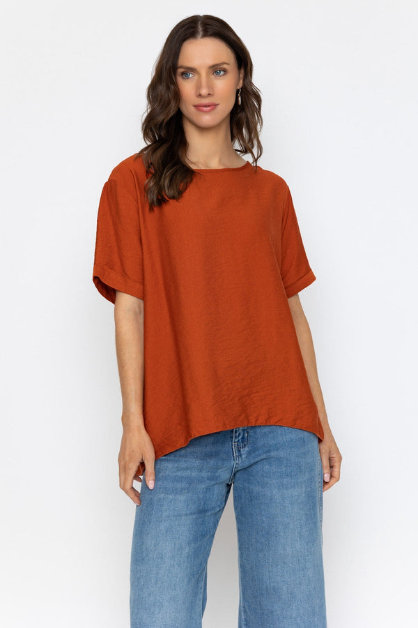 Carraig Donn Rust Linen Like Top with Back Buttons