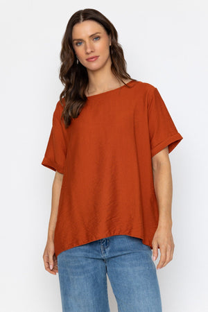 Carraig Donn Rust Linen Like Top with Back Buttons