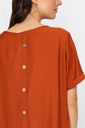Carraig Donn Rust Linen Like Top with Back Buttons