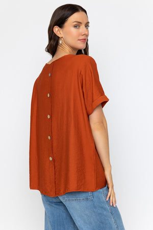Carraig Donn Rust Linen Like Top with Back Buttons