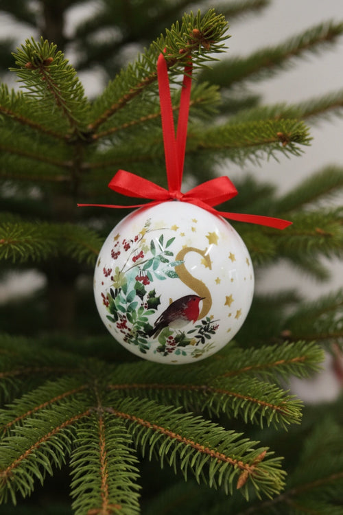 S Christmas Robin Alphabet Tree Bauble