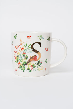 Carraig Donn S Christmas Robin Leaf New Bone China Alphabet Mug