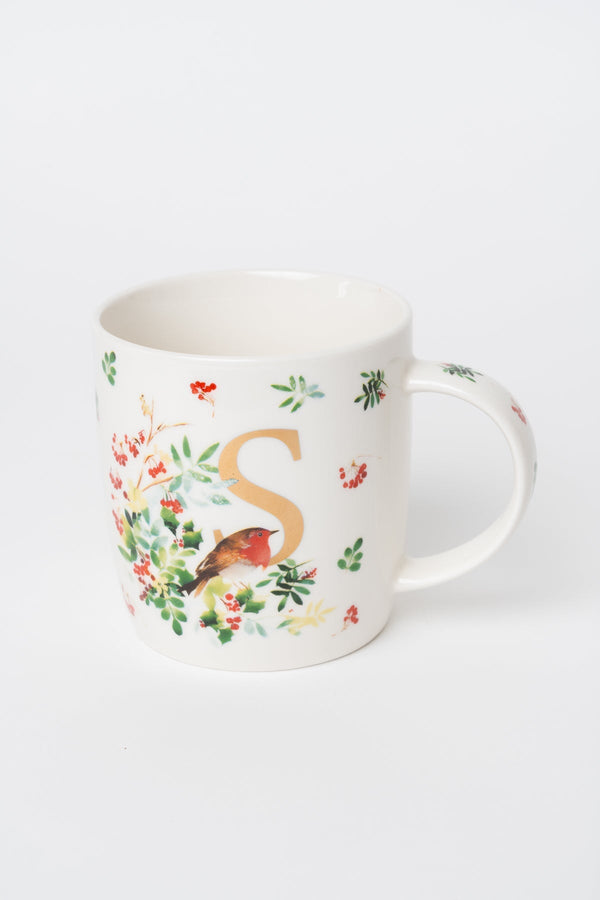 Carraig Donn S Christmas Robin Leaf New Bone China Alphabet Mug