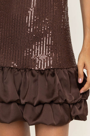Carraig Donn Sadhbh Brown Sequin Sleeveless Mini Dress