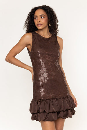 Carraig Donn Sadhbh Brown Sequin Sleeveless Mini Dress