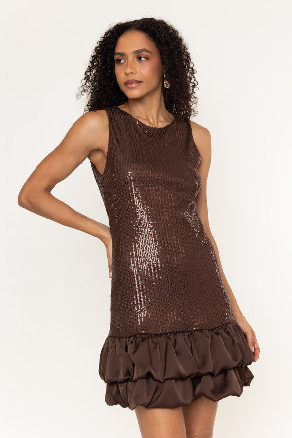 Carraig Donn Sadhbh Brown Sequin Sleeveless Mini Dress