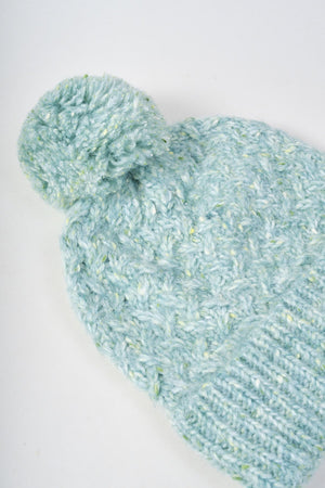 Carraig Donn Sage Green Cable Knit Pom Pom Beanie Hat
