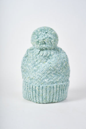 Carraig Donn Sage Green Cable Knit Pom Pom Beanie Hat
