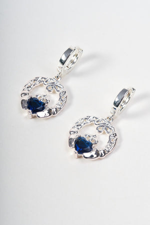 Carraig Donn Sapphire Stone Claddagh Hoop Earrings