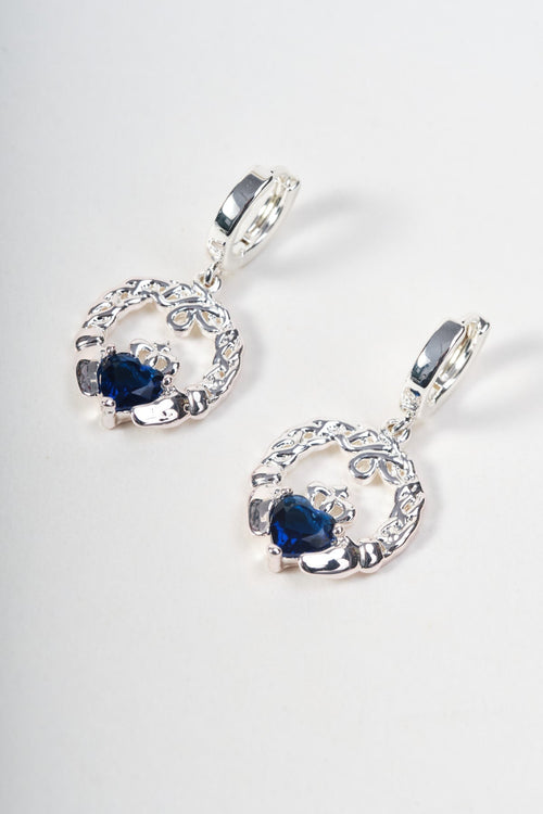 Sapphire Stone Claddagh Hoop Earrings