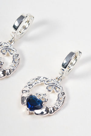 Carraig Donn Sapphire Stone Claddagh Hoop Earrings