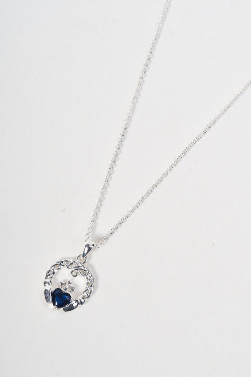 Sapphire Stone Claddagh Pendant Necklace