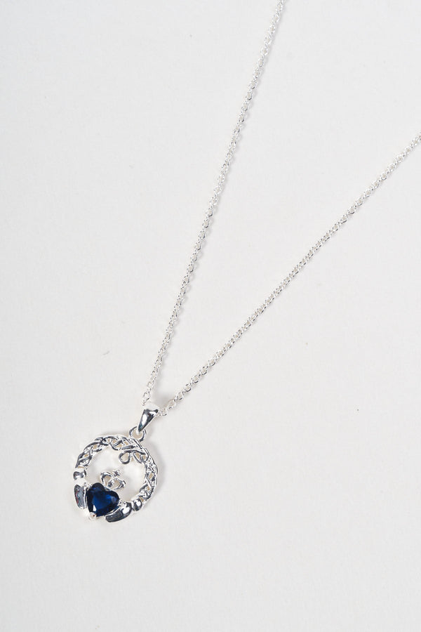 Carraig Donn Sapphire Stone Claddagh Pendant Necklace