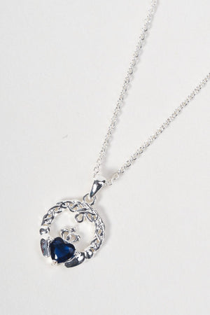 Carraig Donn Sapphire Stone Claddagh Pendant Necklace