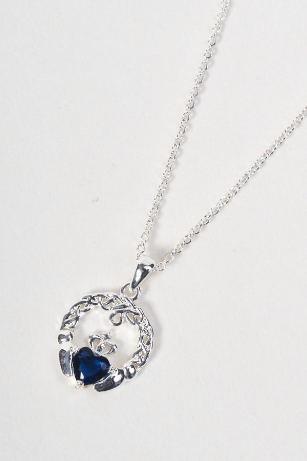 Carraig Donn Sapphire Stone Claddagh Pendant Necklace