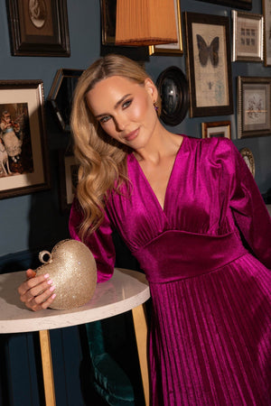 Carraig Donn Sasha Magenta Velvet A-Line Long Sleeve Maxi Dress