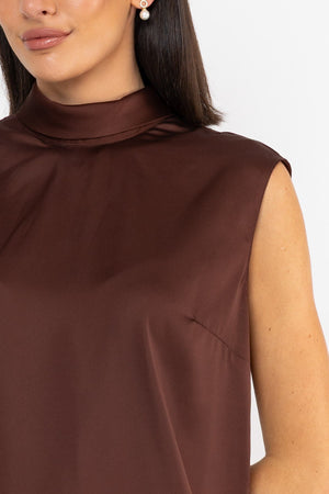 Carraig Donn Satin Cowl Neck Top Brown