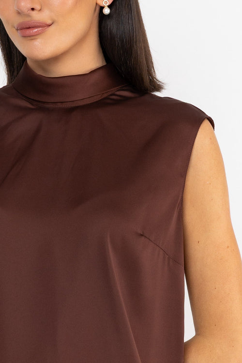 Carraig Donn Satin Cowl Neck Top Brown