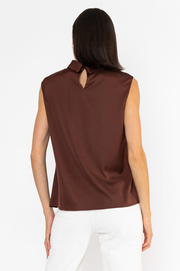 Carraig Donn Satin Cowl Neck Top Brown