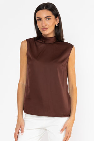 Carraig Donn Satin Cowl Neck Top Brown