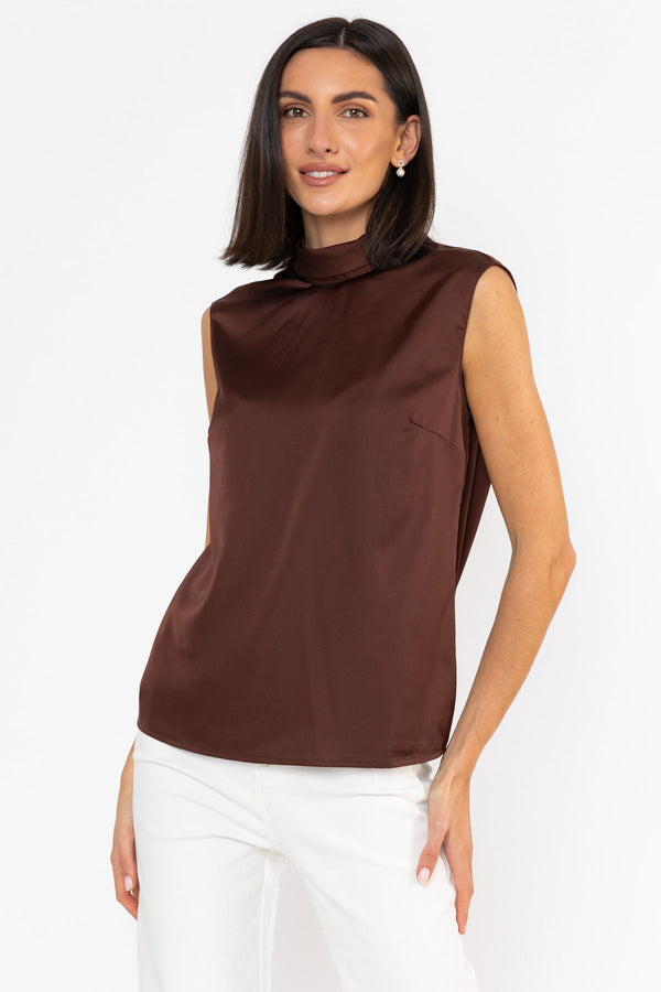Carraig Donn Satin Cowl Neck Top Brown