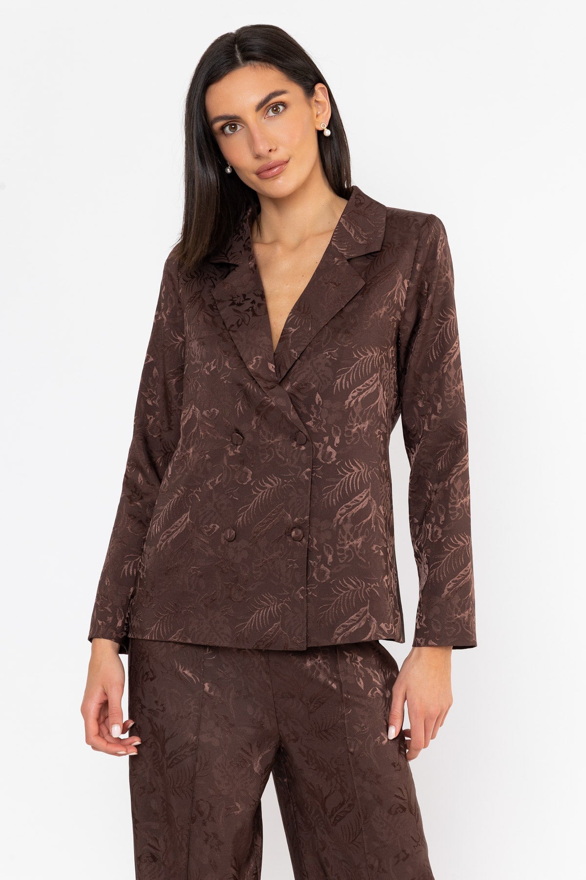 Brown Satin Jacquard Blazer