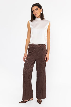 Carraig Donn Satin Jacquard Trousers Brown