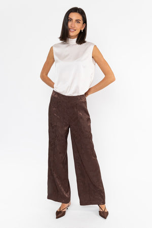 Carraig Donn Satin Jacquard Trousers Brown
