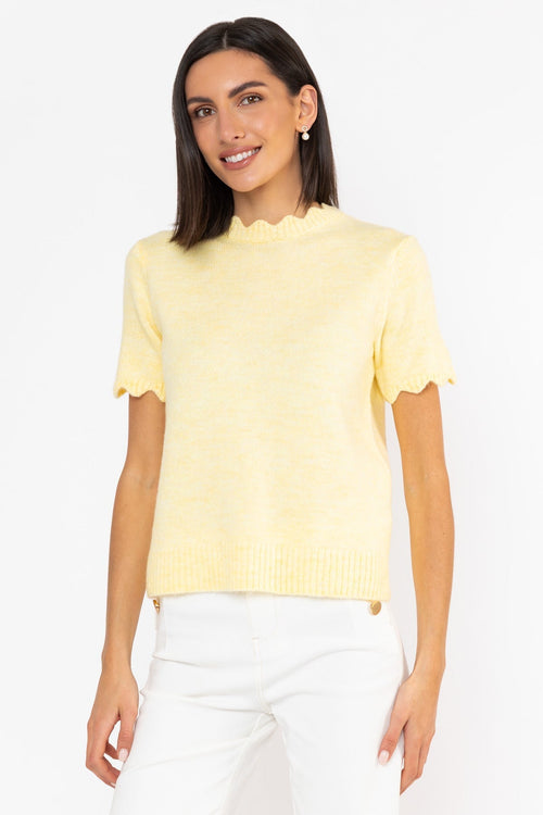 Lemon Knit Scalloped Edge Short Sleeve Jumper