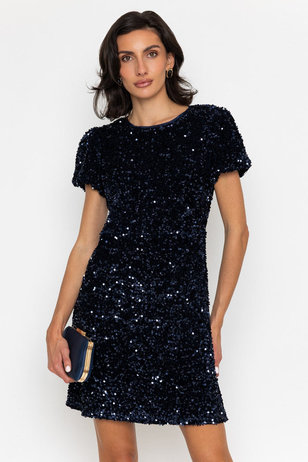 Carraig Donn Sequin Bow Back Dress Navy