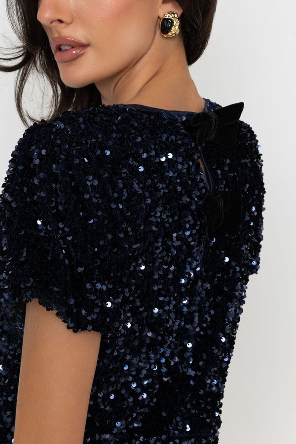 Carraig Donn Sequin Bow Back Dress Navy