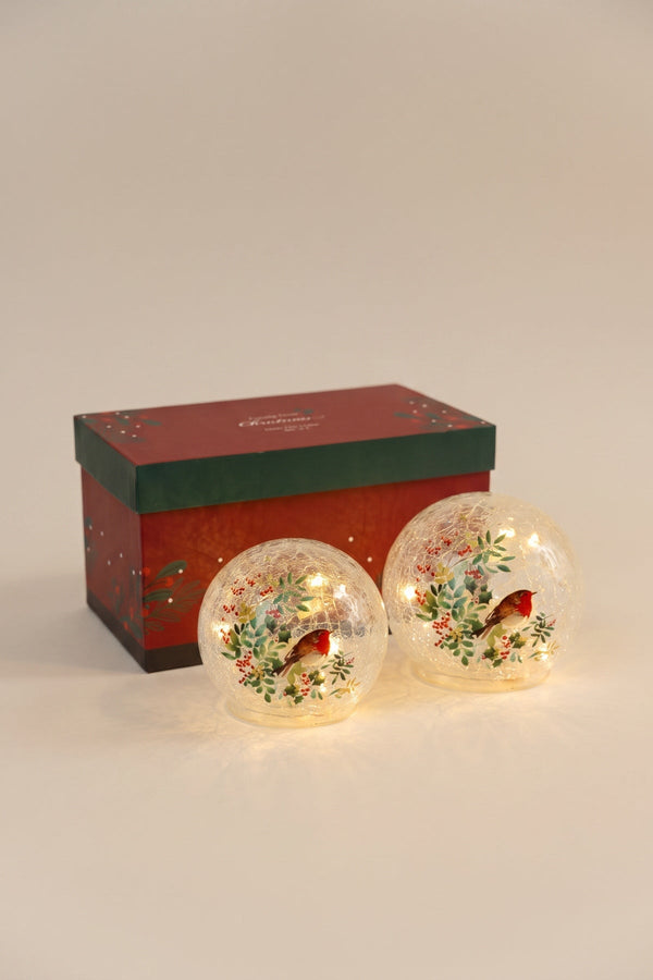 Carraig Donn Set Of 2 Glass Robin LED Christmas Globes