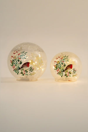 Carraig Donn Set Of 2 Glass Robin LED Christmas Globes