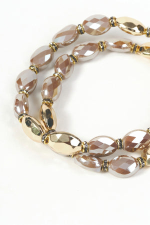 Carraig Donn Set of 2 Gold & Beige Oval Beaded Bracelet