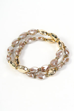 Carraig Donn Set of 2 Gold & Beige Oval Beaded Bracelet