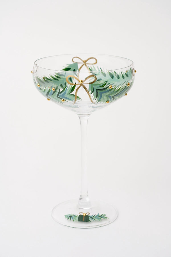 Carraig Donn Set Of 2 Gold Bow Christmas Champagne Saucer Glasses