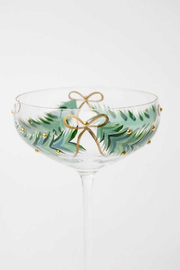 Carraig Donn Set Of 2 Gold Bow Christmas Champagne Saucer Glasses