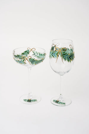 Carraig Donn Set Of 2 Gold Bow Christmas Champagne Saucer Glasses