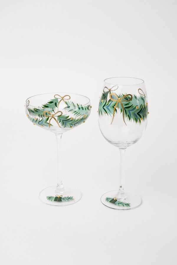 Carraig Donn Set Of 2 Gold Bow Christmas Champagne Saucer Glasses