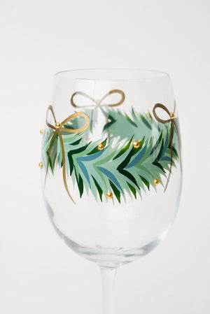 Carraig Donn Set Of 2 Gold Bow Christmas Wine Glasses