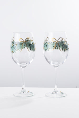 Carraig Donn Set Of 2 Gold Bow Christmas Wine Glasses