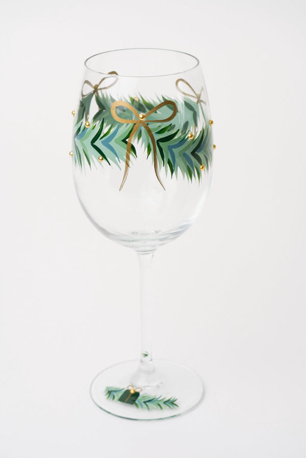 Carraig Donn Set Of 2 Gold Bow Christmas Wine Glasses